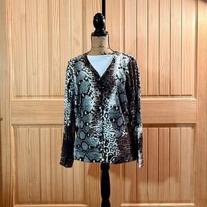 Animal Print Cardigan, Beaded, V-Neck Size L/XL